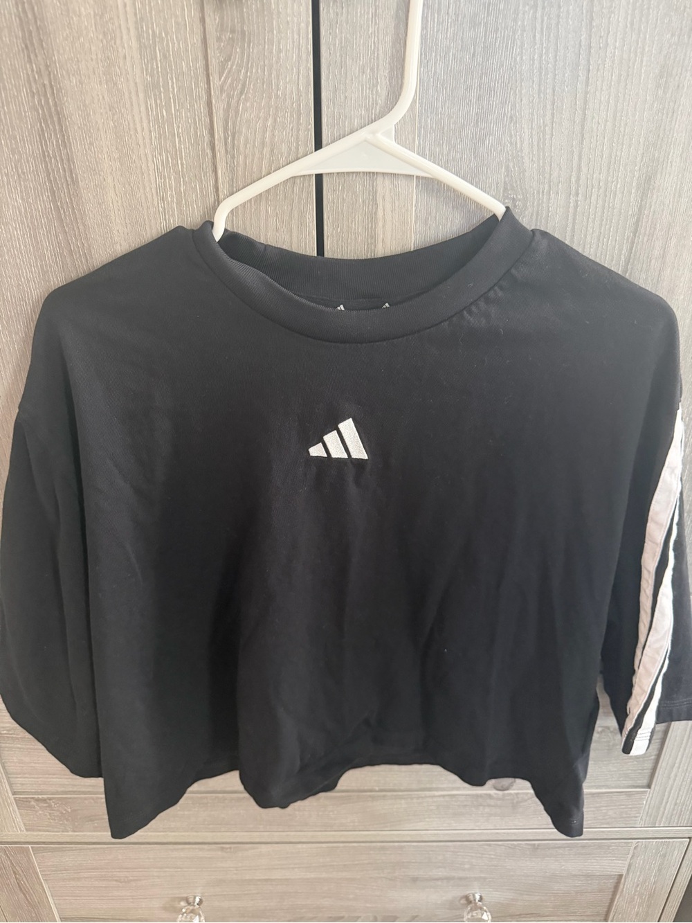 adidas Black Cropped Athletic Tee with White Logo